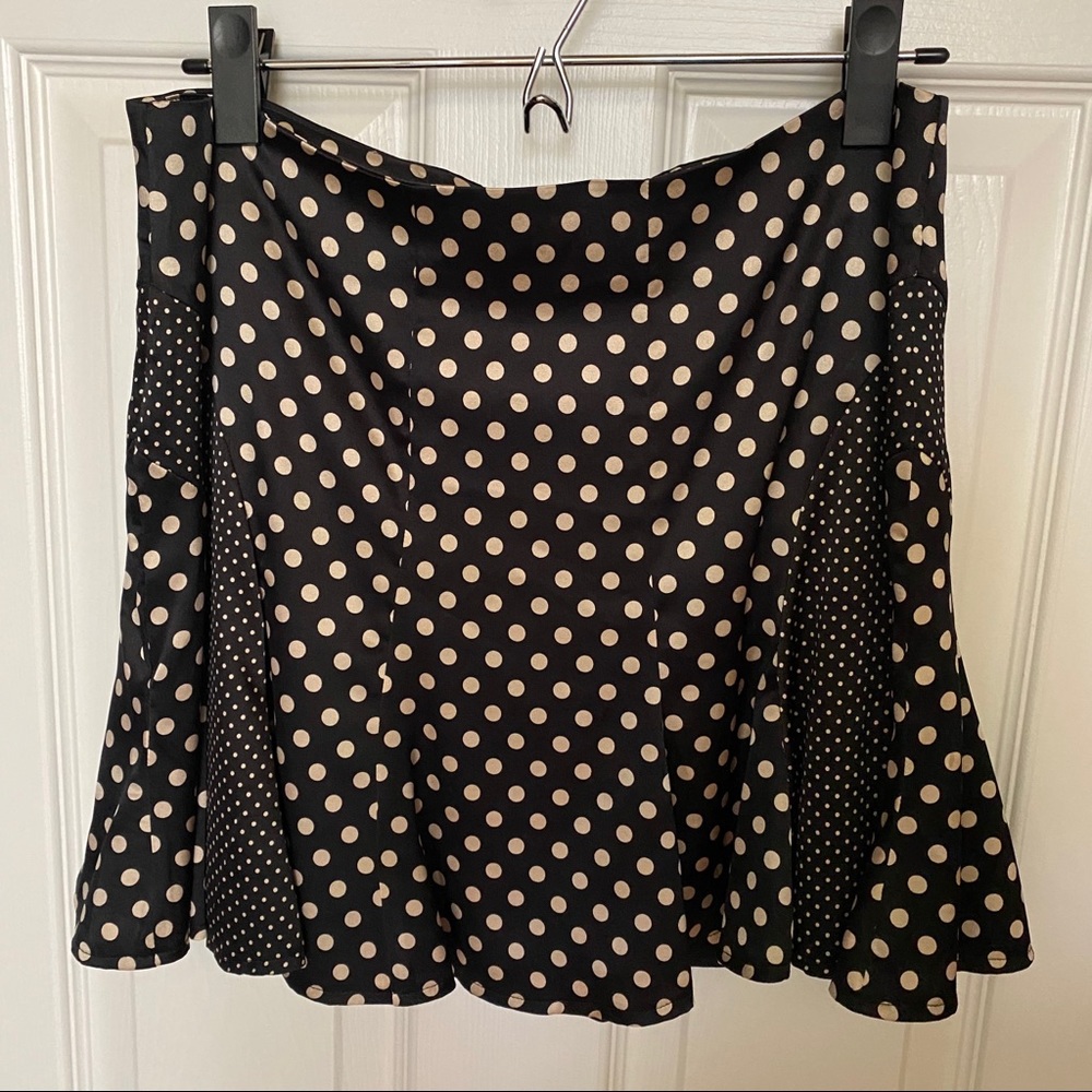 Bebe silk black + white polka dot skirt
